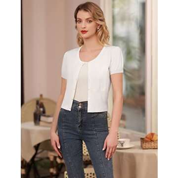 Belle Poque Plus Size Button Down Sweater White Bolero Shrug for Women XXL White