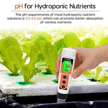 YINMIK PH Meter, Digital 4 in 1 PH EC TDS Temp Meter for Water Hydroponics, Waterproof DWC PH and EC PPM Water Tester with Backlit for Nutrients Growing, Indoor Garden, Home Brewing, Pool, Aquarium