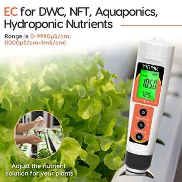 YINMIK PH Meter, Digital 4 in 1 PH EC TDS Temp Meter for Water Hydroponics, Waterproof DWC PH and EC PPM Water Tester with Backlit for Nutrients Growing, Indoor Garden, Home Brewing, Pool, Aquarium
