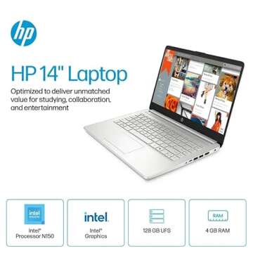 HP 2025 New Student Business Laptop, Intel N150 CPU, 14 Inch Screen, 16GB RAM, 384GB Storage, Wi-Fi ...