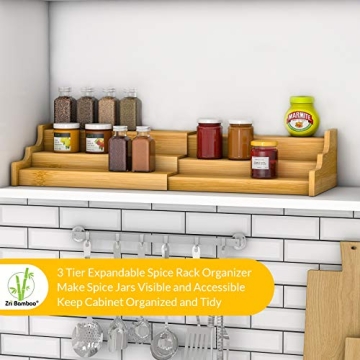 Spice Rack Kitchen Organizer Bamboo Expandable Shelf