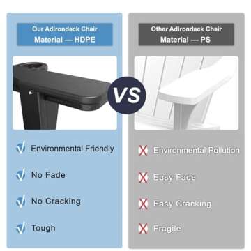 Mdeam 3-Level Adjustable Adirondack Chair with Retractable Ottoman, HDPE All-Weather Folding Fire Pit Chair with 2 Cup Holders, Outdoor Chair for Deck Patio Garden Backyard Lawn (Black)