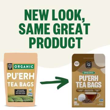 FGO Organic Pu'erh Tea, 100 Count, Eco-Conscious Black Tea Bags, Resealable Bag, Packaging May Vary (Pack of 1)