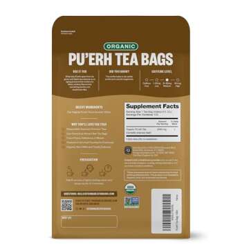 FGO Organic Pu'erh Tea, 100 Count, Eco-Conscious Black Tea Bags, Resealable Bag, Packaging May Vary (Pack of 1)