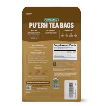 FGO Organic Pu'erh Tea, 100 Count, Eco-Conscious Black Tea Bags, Resealable Bag, Packaging May Vary (Pack of 1)