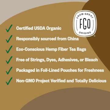FGO Organic Pu'erh Tea, 100 Count, Eco-Conscious Black Tea Bags, Resealable Bag, Packaging May Vary (Pack of 1)