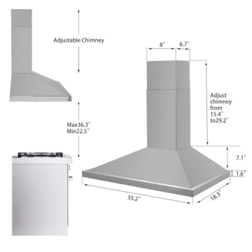 Tieasy 36" Stainless Steel Range Hood with LED
