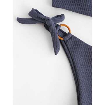 ZAFUL Women's Ribbed Solid O-Ring String Bikini Tie Side Swimsuit Two Pieces Bathing Suit Large