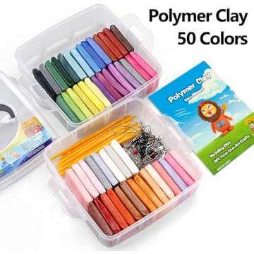 CiaraQ Polymer Clay Starter kit, Oven Bake Modeling Clay with Sculpting Tools, 50 Colors, 2.8 lb