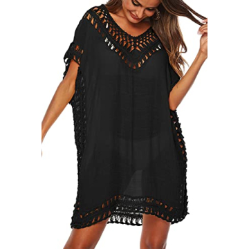 SIAEAMRG Women's Crochet Chiffon Beach Cover Up Dress