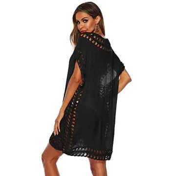 SIAEAMRG Women's Crochet Chiffon Beach Cover Up Dress