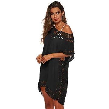 SIAEAMRG Women's Crochet Chiffon Beach Cover Up Dress