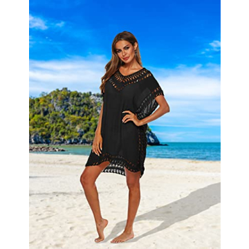 SIAEAMRG Women's Crochet Chiffon Beach Cover Up Dress
