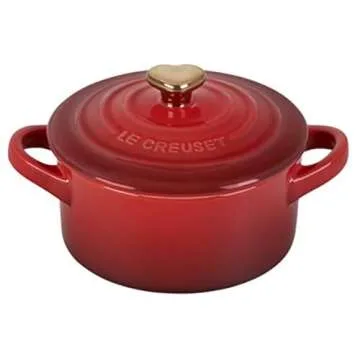 Le Creuset Stoneware Mini Round Cocotte, 8oz., Cerise with Gold Heart Knob