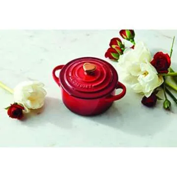 Le Creuset Stoneware Mini Round Cocotte, 8oz., Cerise with Gold Heart Knob