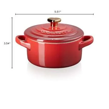 Le Creuset Stoneware Mini Round Cocotte, 8oz., Cerise with Gold Heart Knob
