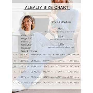 Alealiy 2-Piece Ribbed Pajamas Lounge Sets Knit Outfits Women Matching Pajama Set Long Sleeve Pullover Flare Pant Sleepwear Loungewear Light Blue L