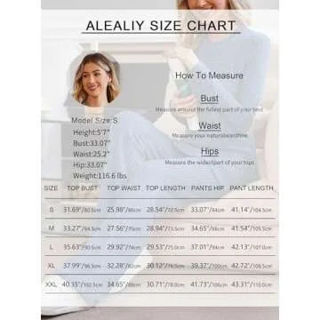 Alealiy 2-Piece Ribbed Pajamas Lounge Sets Knit Outfits Women Matching Pajama Set Long Sleeve Pullover Flare Pant Sleepwear Loungewear Light Blue L