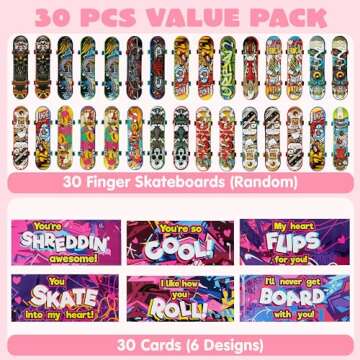 JOYIN 30 Packs Valentine's Day Mini Finger Skateboards with Cards, Classroom Exchange Gift for Kids,...