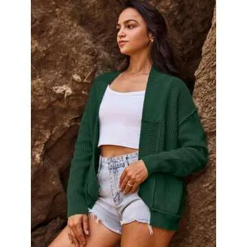 SENSERISE Womens Cardigan Sweaters Chunky Cable Knit Sweater Open Front Long Sleeve Outerwear Coats Fall Outfits(Green,M)