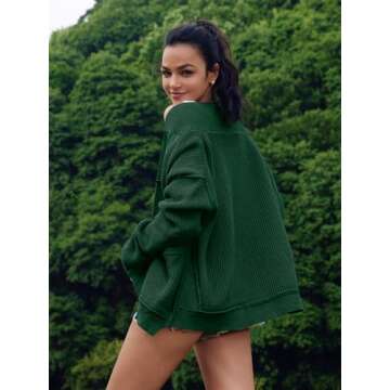 SENSERISE Womens Cardigan Sweaters Chunky Cable Knit Sweater Open Front Long Sleeve Outerwear Coats Fall Outfits(Green,M)