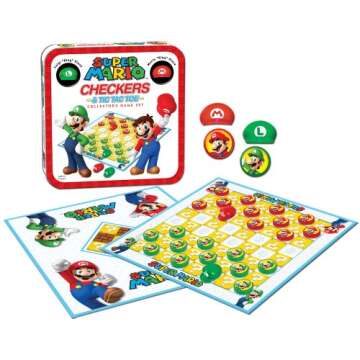 Super Mario Checkers & Tic-Tac-Toe Collector's Game Set | Featuring Super Mario Bros - Mario & Luigi...