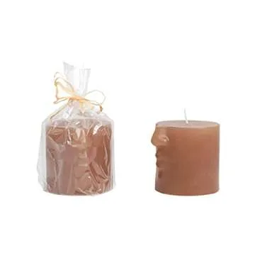 Creative Co-Op Unscented Face Pillar Candle 3x3x3