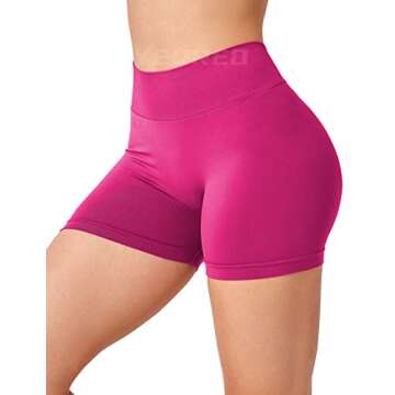 YEOREO Workout Scrunch Shorts Women V Back Gym Butt Lifting Liz High Waisted Seamless Shorts Rose Red XL