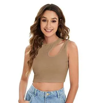 Milumia Women 2 Pack Cut Out Crop Tops Sexy Asymmetrical One Shoulder Shirts Ribbed Knit Tanks Coffee and Black Medium
