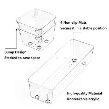 JARLINK 16 Pack 5 Different Sizes Desk Drawer Organizer Trays, Versatile Clear Drawer Organizers Storage for Bathroom, Makeup, Bedroom, Kitchen, Office Supplies, Craft, Clear