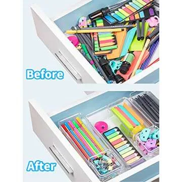 JARLINK 16 Pack 5 Different Sizes Desk Drawer Organizer Trays, Versatile Clear Drawer Organizers Storage for Bathroom, Makeup, Bedroom, Kitchen, Office Supplies, Craft, Clear