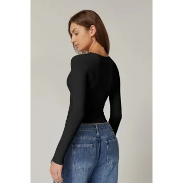 QINSEN Women's Twist Front V-Neck Slim Fit Tee