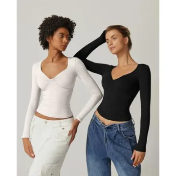 QINSEN Women's Twist Front V-Neck Slim Fit Tee