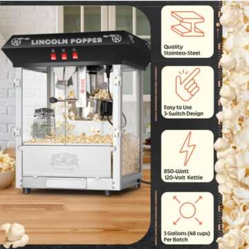 Lincoln Popcorn Machine - 8oz Popper with Accessories for Perfect Movie Nights