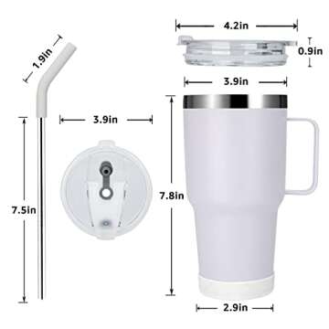 Sursip 30oz Insulated Mug/Tumbler With Lid and Straw,Stainless Steel Vacuum Tumbler,Keep Cold and Hot,BPA Free,Leak Proof,Dishwasher Safe,Car Holder,Gifts/Travel Mug/Coffee Tumbler(Whtie-1Pack)