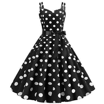 IBTOM CASTLE Womens 1950s Retro Rockabilly Princess Swing Tea Dress Polka Dots Audrey Hepburn 50's 60's Party Short Gown Black L
