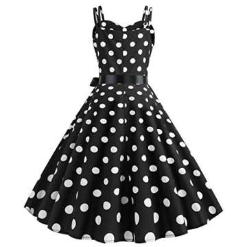 IBTOM CASTLE Womens 1950s Retro Rockabilly Princess Swing Tea Dress Polka Dots Audrey Hepburn 50's 60's Party Short Gown Black L