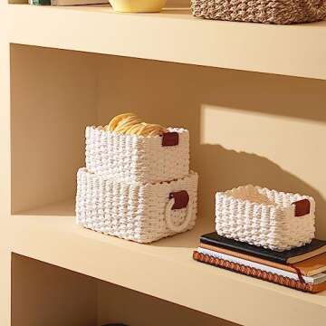 LA JOLIE MUSE Stylish Woven Storage Baskets - Set of 3 Eco-Friendly Bins for Organizing