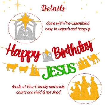 49 PCS Happy Birthday Jesus Decorations Christmas Jesus Banner Nativity Cake Cupcake Topper Balloons Christian Winter Merry Christmas Holy Cross Bell Jesus's Bday Party Supplies