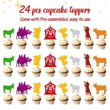 49 PCS Happy Birthday Jesus Decorations Christmas Jesus Banner Nativity Cake Cupcake Topper Balloons Christian Winter Merry Christmas Holy Cross Bell Jesus's Bday Party Supplies