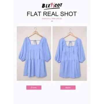 BLENCOT Women Cute Boho Dress Square Neck Ruffle Hem