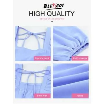 BLENCOT Women Cute Boho Dress Square Neck Ruffle Hem