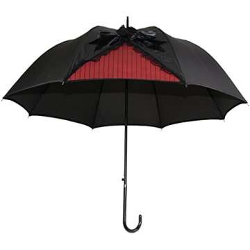Kung Fu Smith Black Lace Parasol Umbrella for Women, Vintage Victorian Windproof Umbrella, British London Rain Umbrella, UV Protection