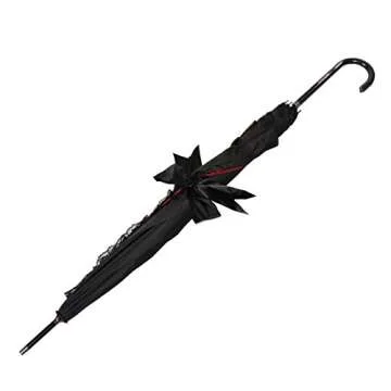 Kung Fu Smith Black Lace Parasol Umbrella for Women, Vintage Victorian Windproof Umbrella, British London Rain Umbrella, UV Protection