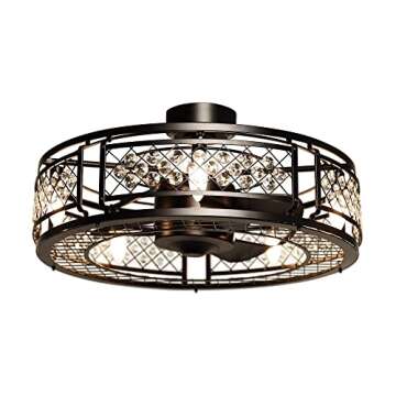 Parrot Uncle Ceiling Fans with Lights and Remote Control Modern Black Ceiling Fan with Light Bladeless Caged Ceiling Fan for Bedroom, 26 Inch