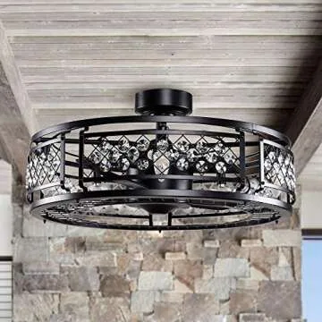 Parrot Uncle Ceiling Fans with Lights and Remote Control Modern Black Ceiling Fan with Light Bladeless Caged Ceiling Fan for Bedroom, 26 Inch