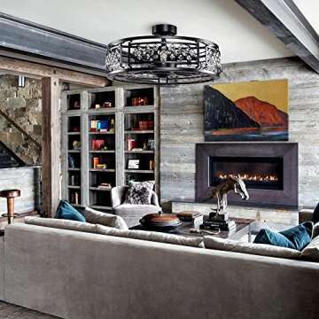 Parrot Uncle Ceiling Fans with Lights and Remote Control Modern Black Ceiling Fan with Light Bladeless Caged Ceiling Fan for Bedroom, 26 Inch