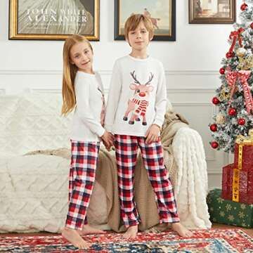 OAKFashion Christmas Family Pajamas Holiday Christma Pajama Family Matching Pjs Set Cute Sleepwear Elk Xmas Jammies for Couples Youth(#A311, Kids, 4 Years)