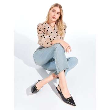 Coutgo Womens Slingback Kitten Heels Low Heel Dress Shoes Closed Pointed Toe Metal Chain Office Work Pumps, Black, Size 8.5