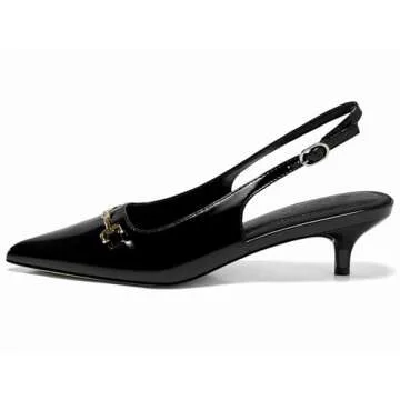 Coutgo Womens Slingback Kitten Heels Low Heel Dress Shoes Closed Pointed Toe Metal Chain Office Work Pumps, Black, Size 8.5